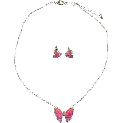 Ens. Collier Papillon Et Boucles D'oreilles