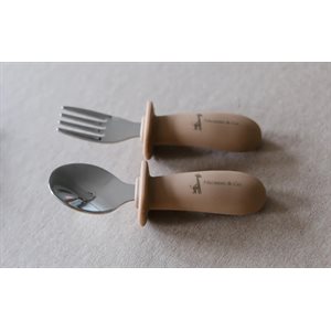Ens.De Cuillere Et Fourchette En Silicone Et Metal - Caramel