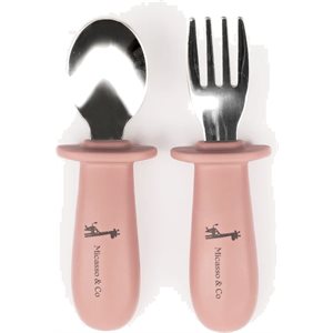Ens.De Cuillere Et Fourchette En Silicone Et Metal - Mauve